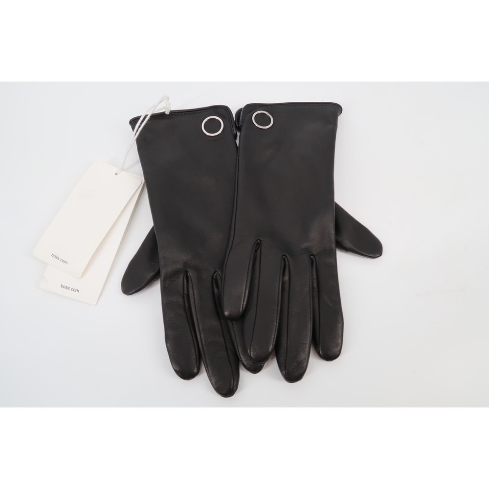NEW Hugo Boss Women's Medium Lambskin Leather Gloves Black Classic Luxury Garssy